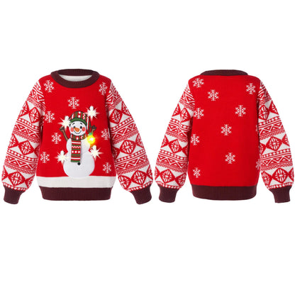 Kids Girls Red Snowman Ugly Christmas Sweater with Lights