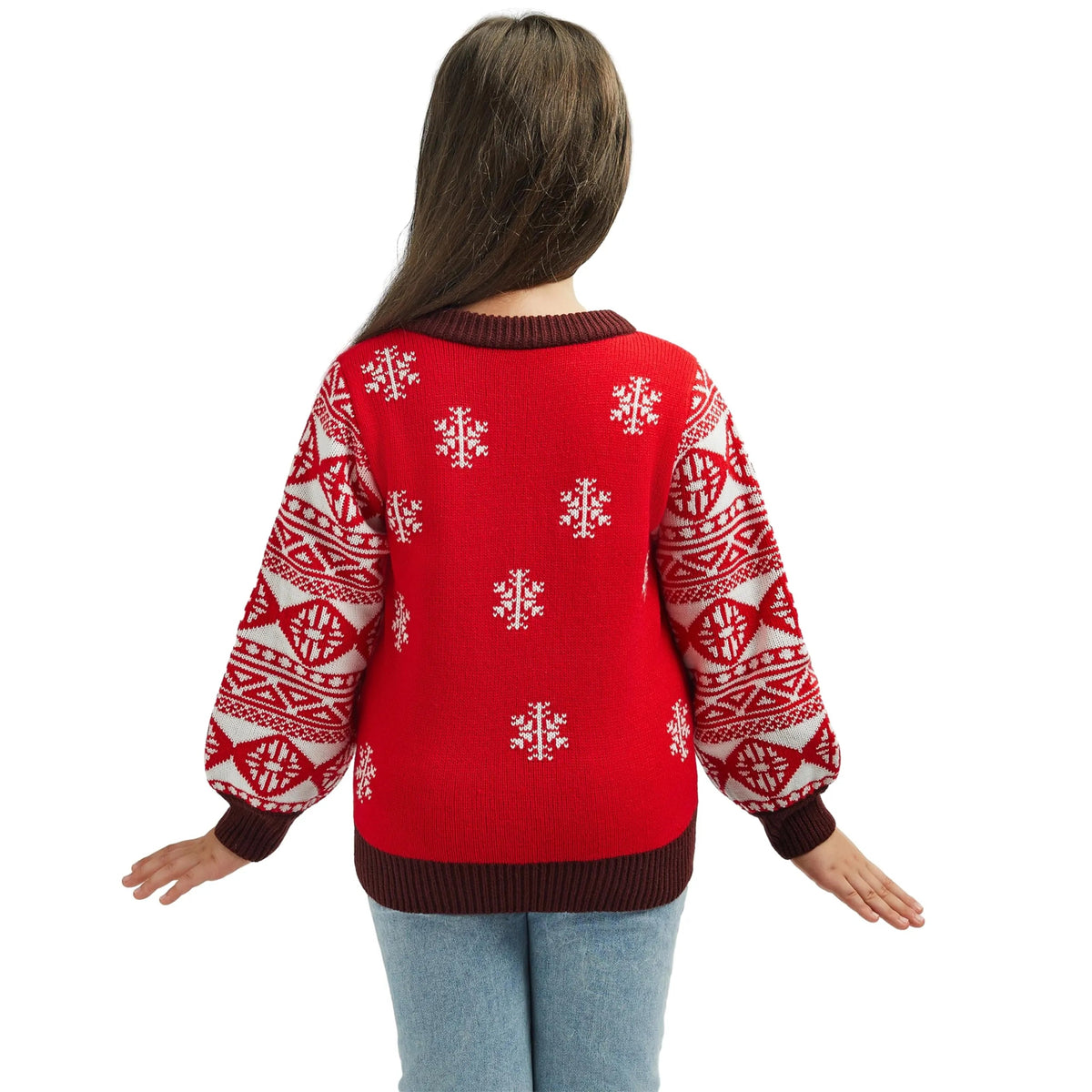 Kids Girls Red Snowman Ugly Christmas Sweater with Lights