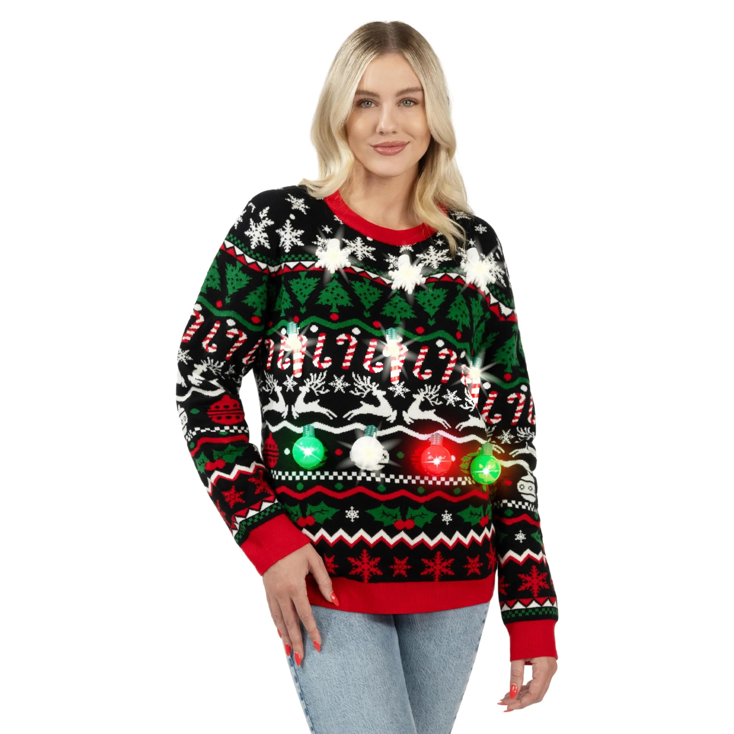 LED Ugly Christmas Sweater with Built-in Light Bulbs for Men and Women