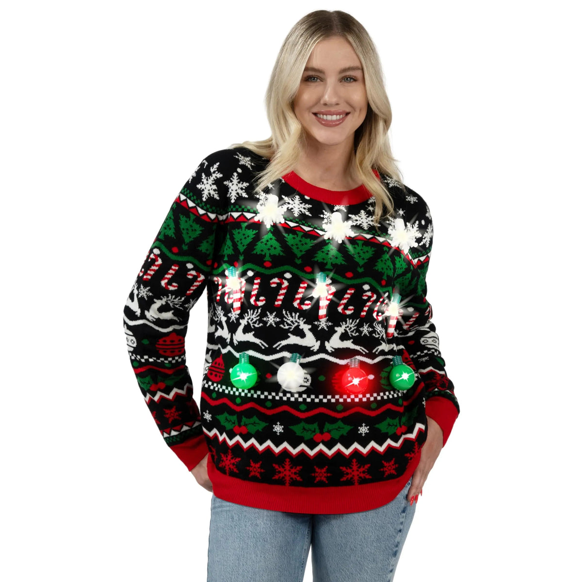 LED Ugly Christmas Sweater with Built-in Light Bulbs for Men and Women