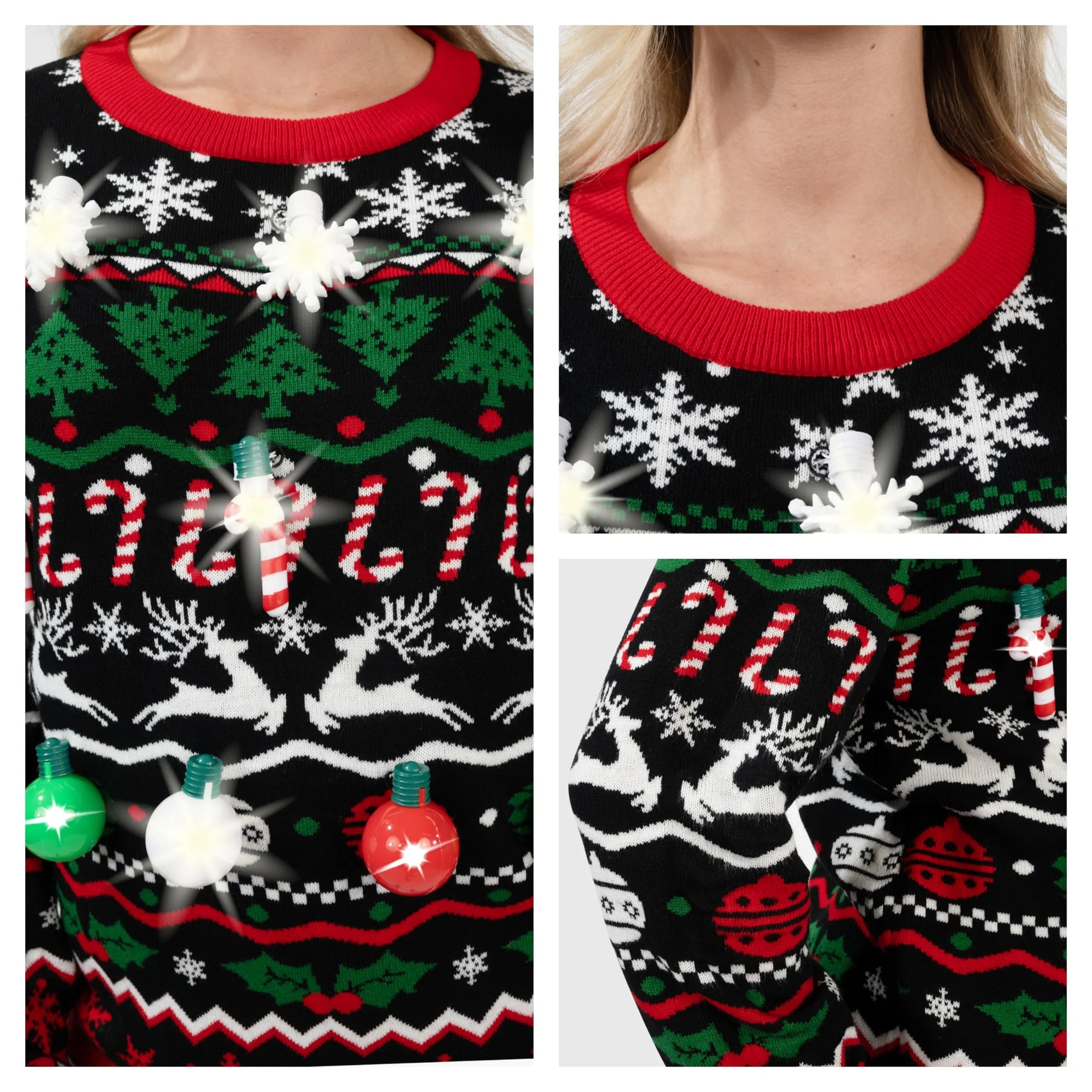 LED Ugly Christmas Sweater with Built-in Light Bulbs for Men and Women