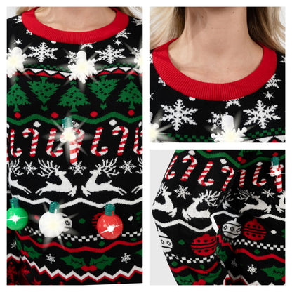 LED Ugly Christmas Sweater with Built-in Light Bulbs for Men and Women