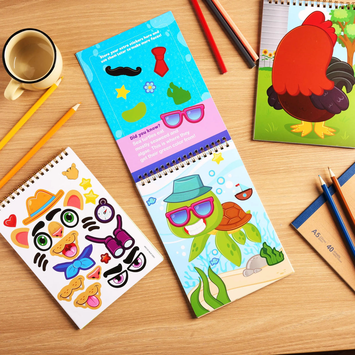 Make-a-Face Reusable Sticker Books 3-Pack: Safari, Farm & Sea Animals