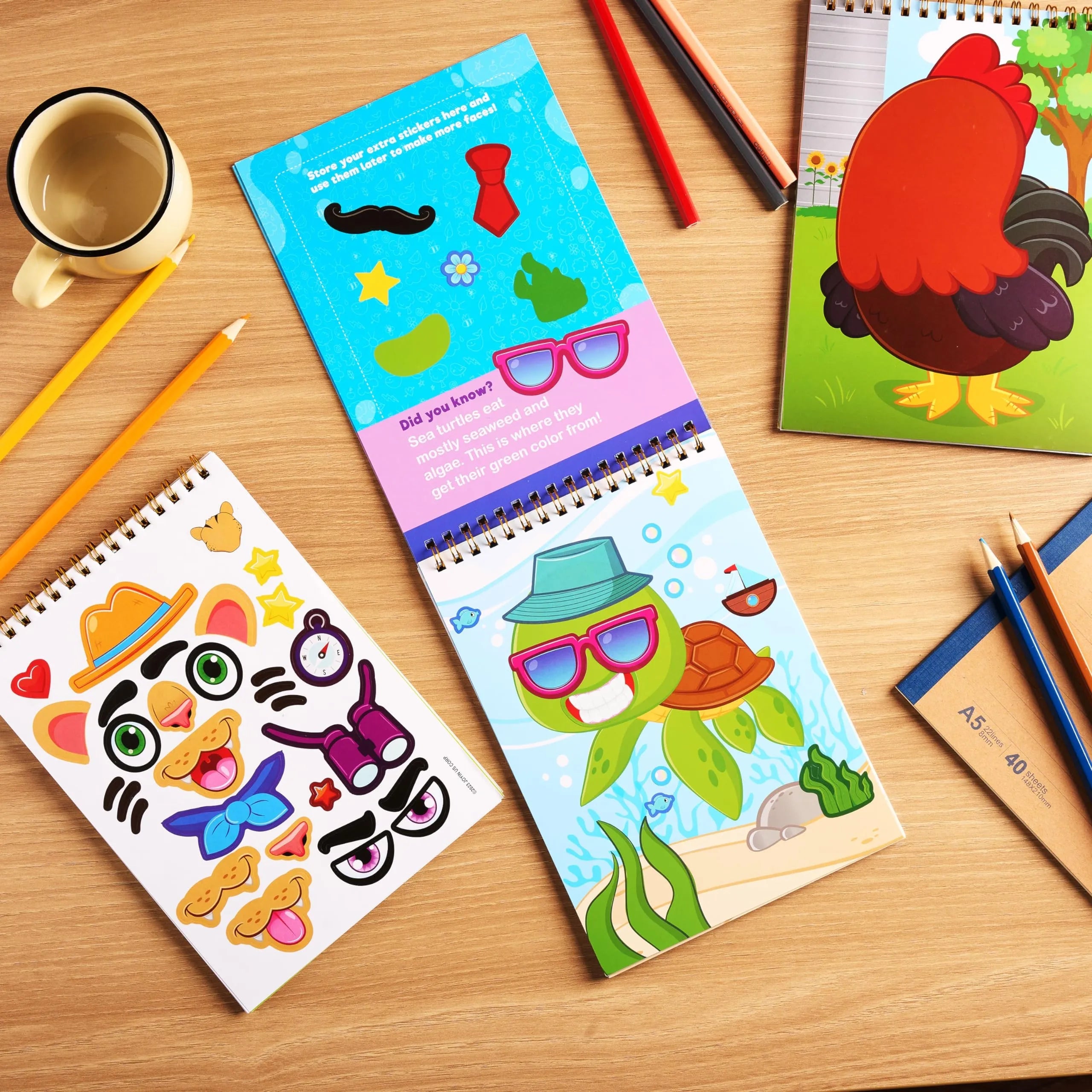 Make-a-Face Reusable Sticker Books 3-Pack: Safari, Farm & Sea Animals
