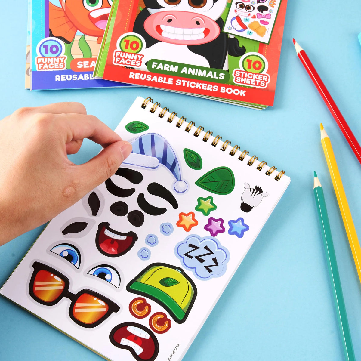 Make-a-Face Reusable Sticker Books 3-Pack: Safari, Farm & Sea Animals
