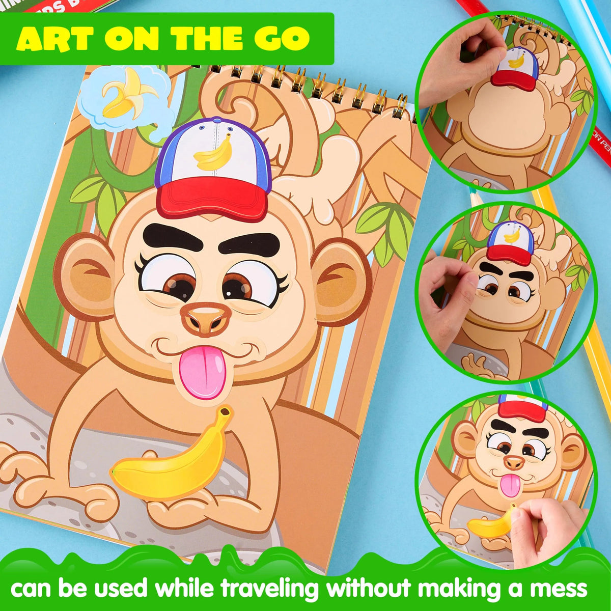 Make-a-Face Reusable Sticker Books 3-Pack: Safari, Farm & Sea Animals