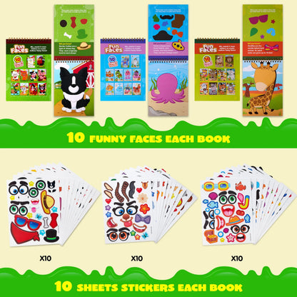 Make-a-Face Reusable Sticker Books 3-Pack: Safari, Farm & Sea Animals