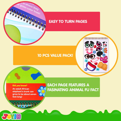 Make-a-Face Reusable Sticker Books 3-Pack: Safari, Farm & Sea Animals