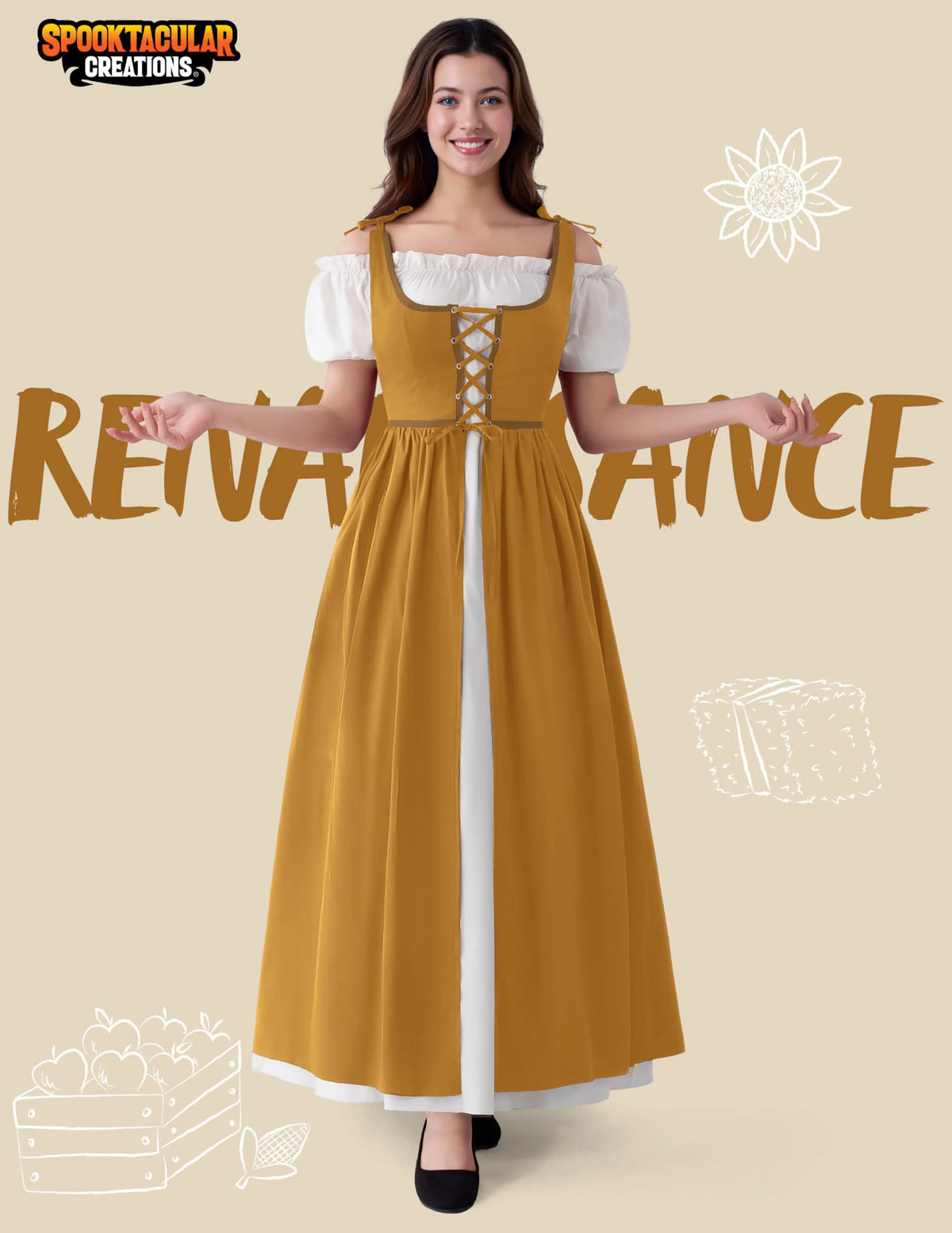 Medieval Renaissance Maxi Dress for Women - Halloween Peasant Costume