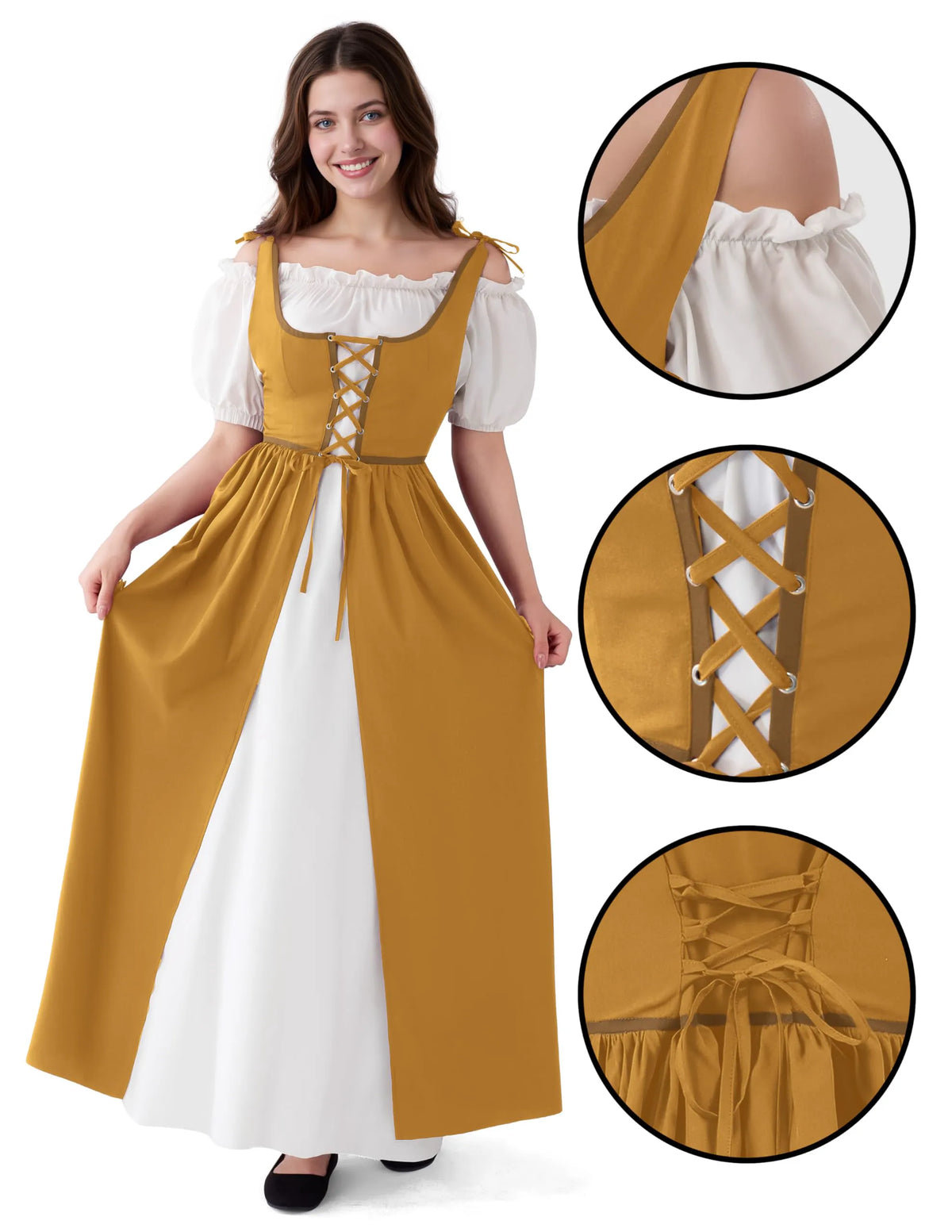 Medieval Renaissance Maxi Dress for Women - Halloween Peasant Costume