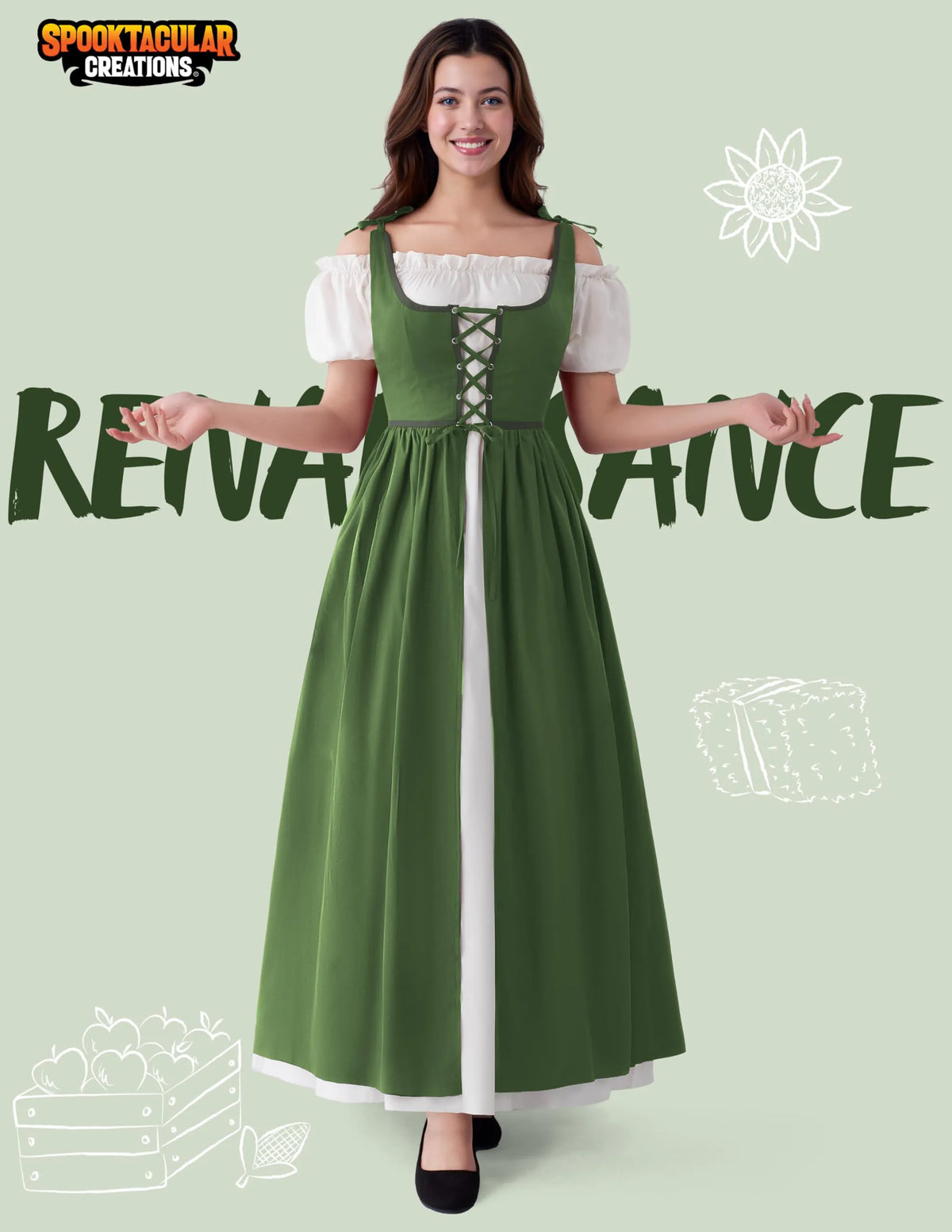 Medieval Renaissance Peasant Maxi Dress for Women