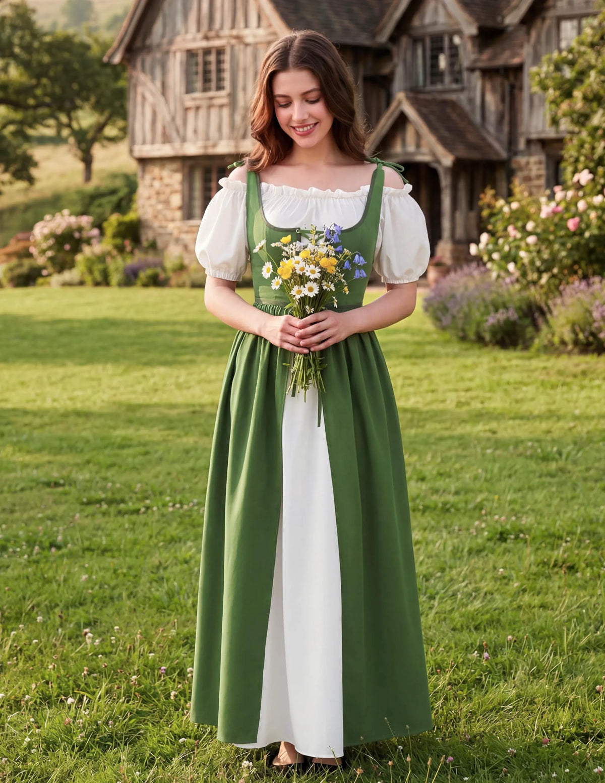 Medieval Renaissance Peasant Maxi Dress for Women