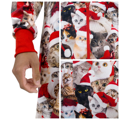 Men's Cute Cat Print Christmas Hooded Pajamas - Adult Holiday Sleepwear