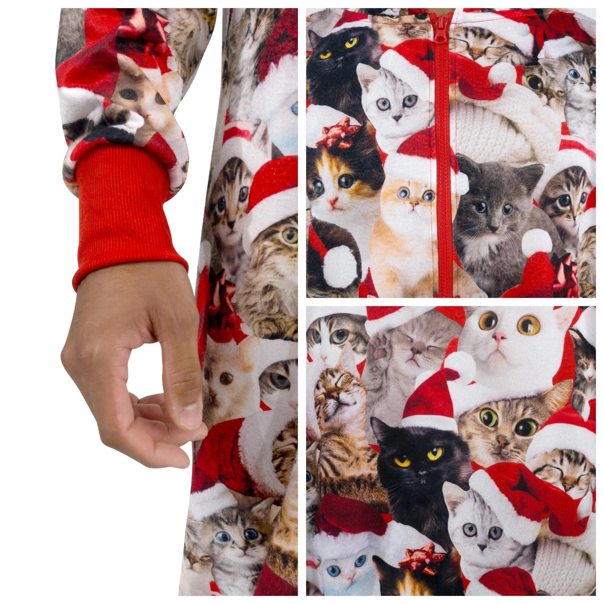 Men's Cute Cat Print Christmas Hooded Pajamas - Adult Holiday Sleepwear