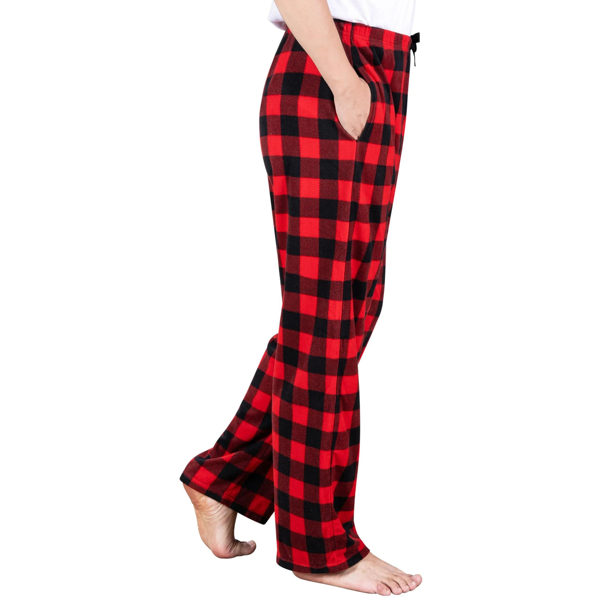 Men's Red & Black Plaid Fleece Pajama Pants