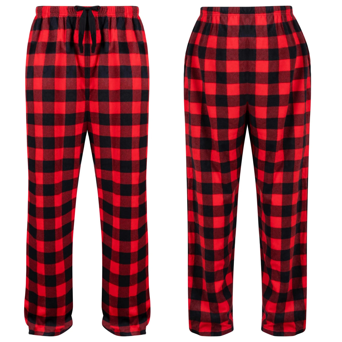 Men's Red & Black Plaid Fleece Pajama Pants