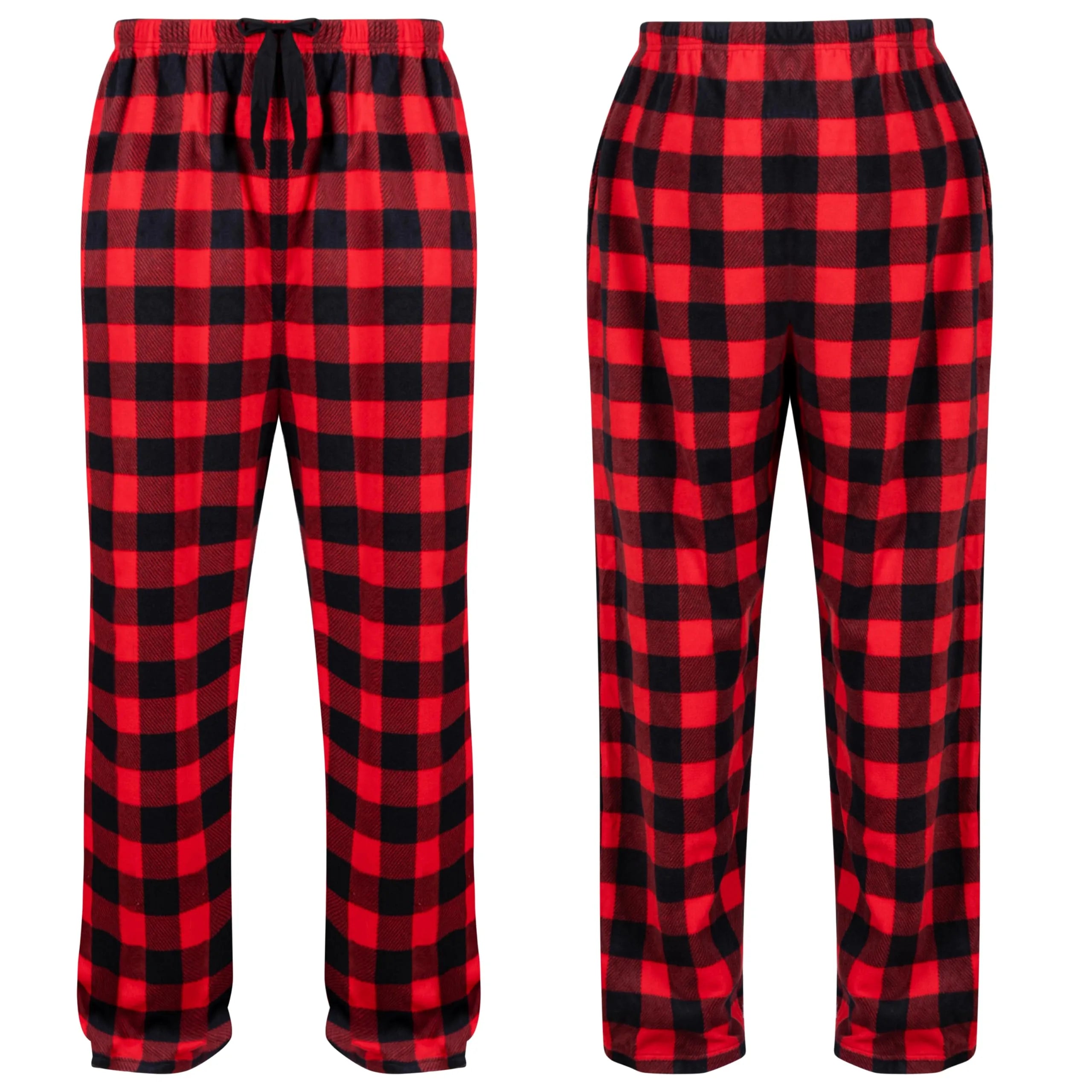 Men's Red & Black Plaid Fleece Pajama Pants