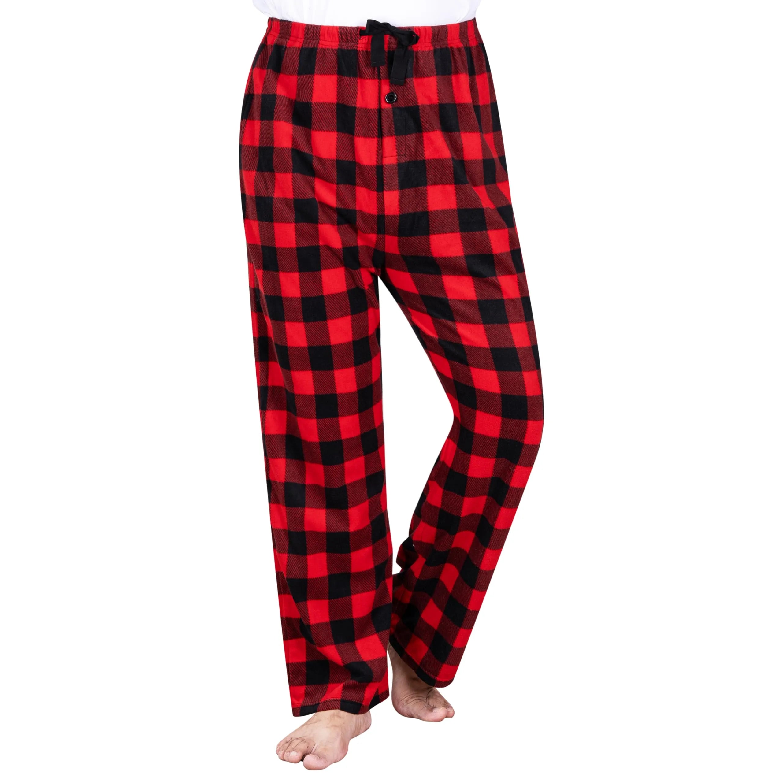 Men's Red & Black Plaid Fleece Pajama Pants