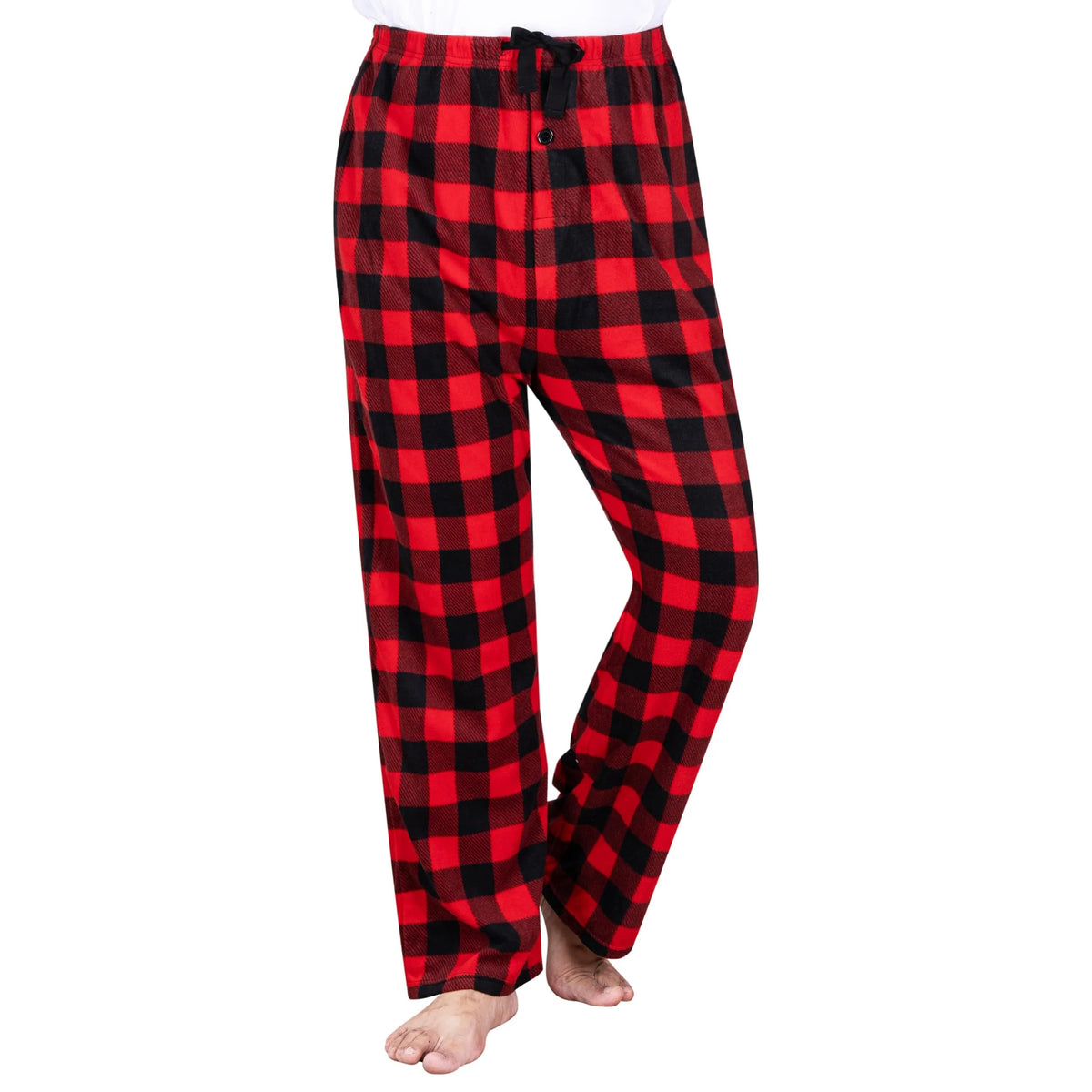 Men's Red & Black Plaid Fleece Pajama Pants