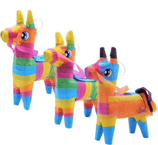 Rainbow Mini Donkey Piñatas, 3 Pack