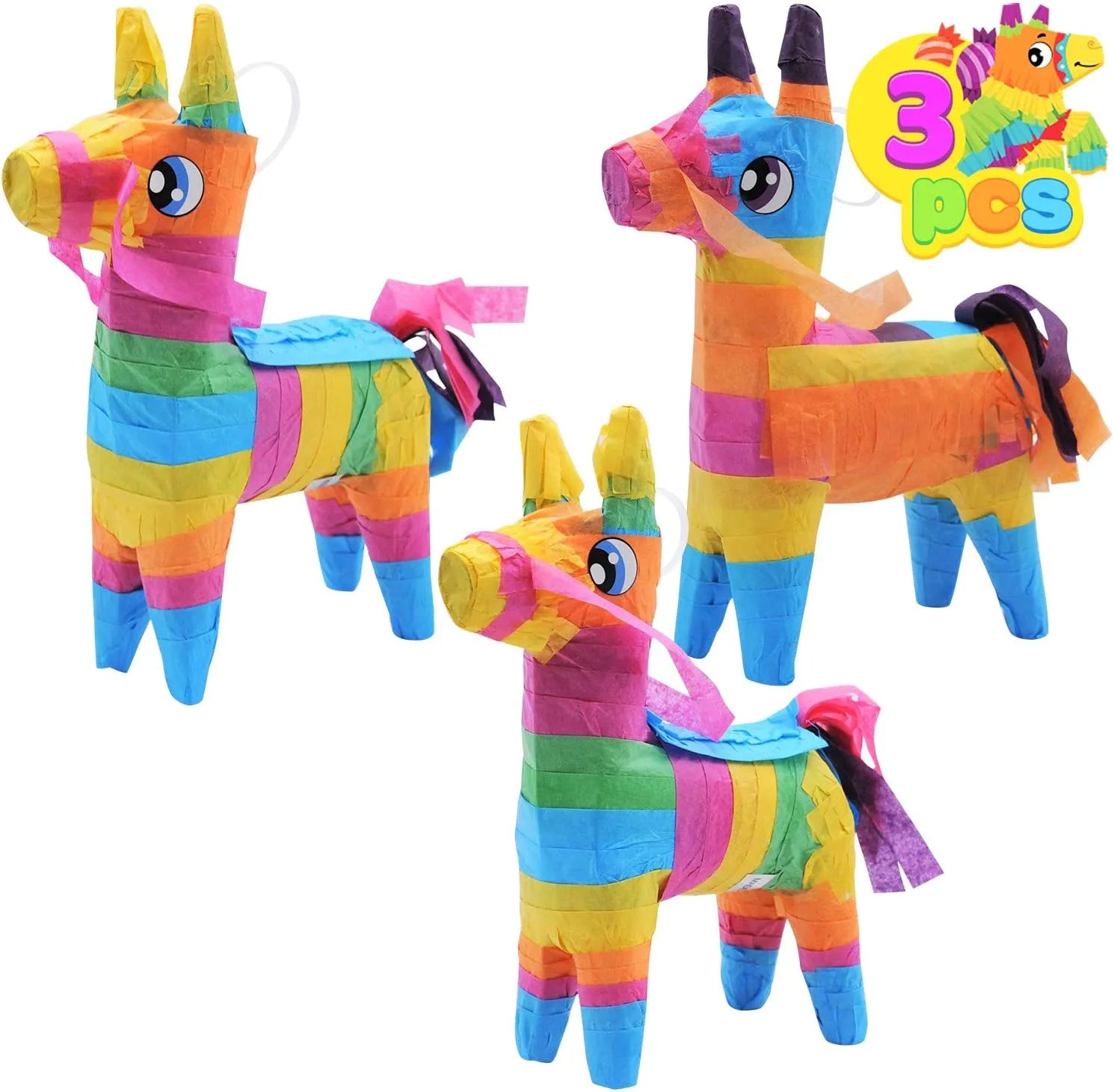 Rainbow Mini Donkey Piñatas, 3 Pack