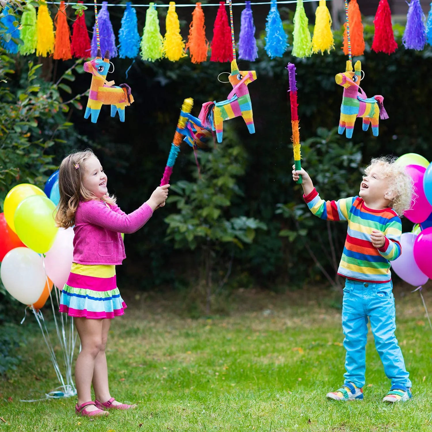 Rainbow Mini Donkey Piñatas, 3 Pack