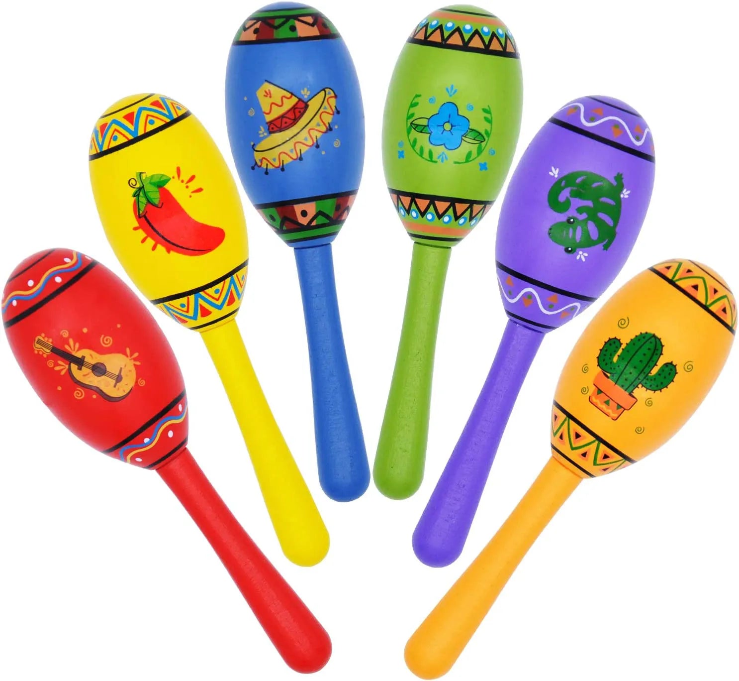 Mini Wooden Fiesta Maracas - Set of 24