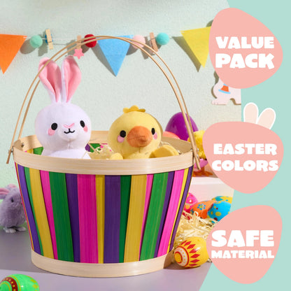 Multicolor Easter Bamboo Basket with Folding Handles