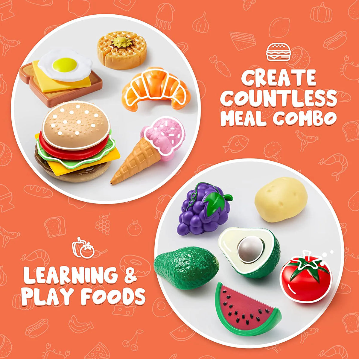 50-Piece Plastic Play Food Set