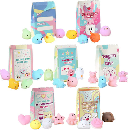 28-Pack Mochi Squishy Toys with Valentine's Day Cards for Classroom Exchange