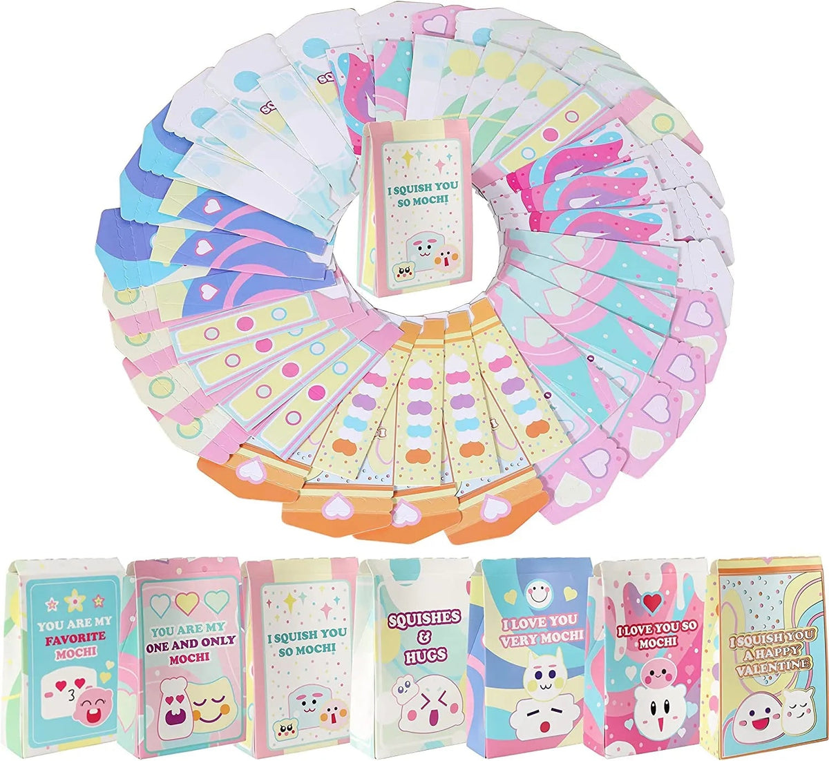 28-Pack Mochi Squishy Toys with Valentine's Day Cards for Classroom Exchange