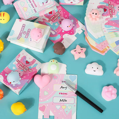 28-Pack Mochi Squishy Toys with Valentine's Day Cards for Classroom Exchange