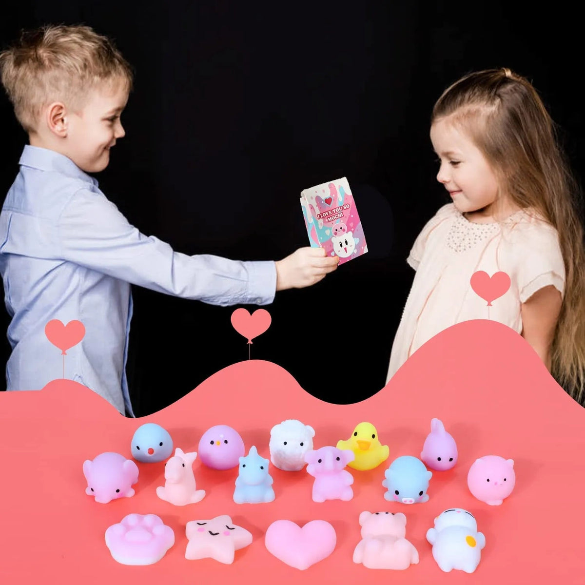 28-Pack Mochi Squishy Toys with Valentine's Day Cards for Classroom Exchange