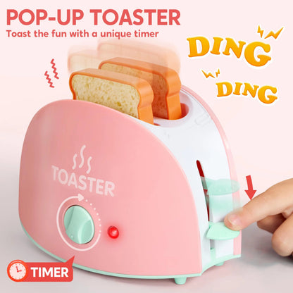 Pink Pretend Play Kitchen Set with Coffee Maker, Mixer, and Toaster