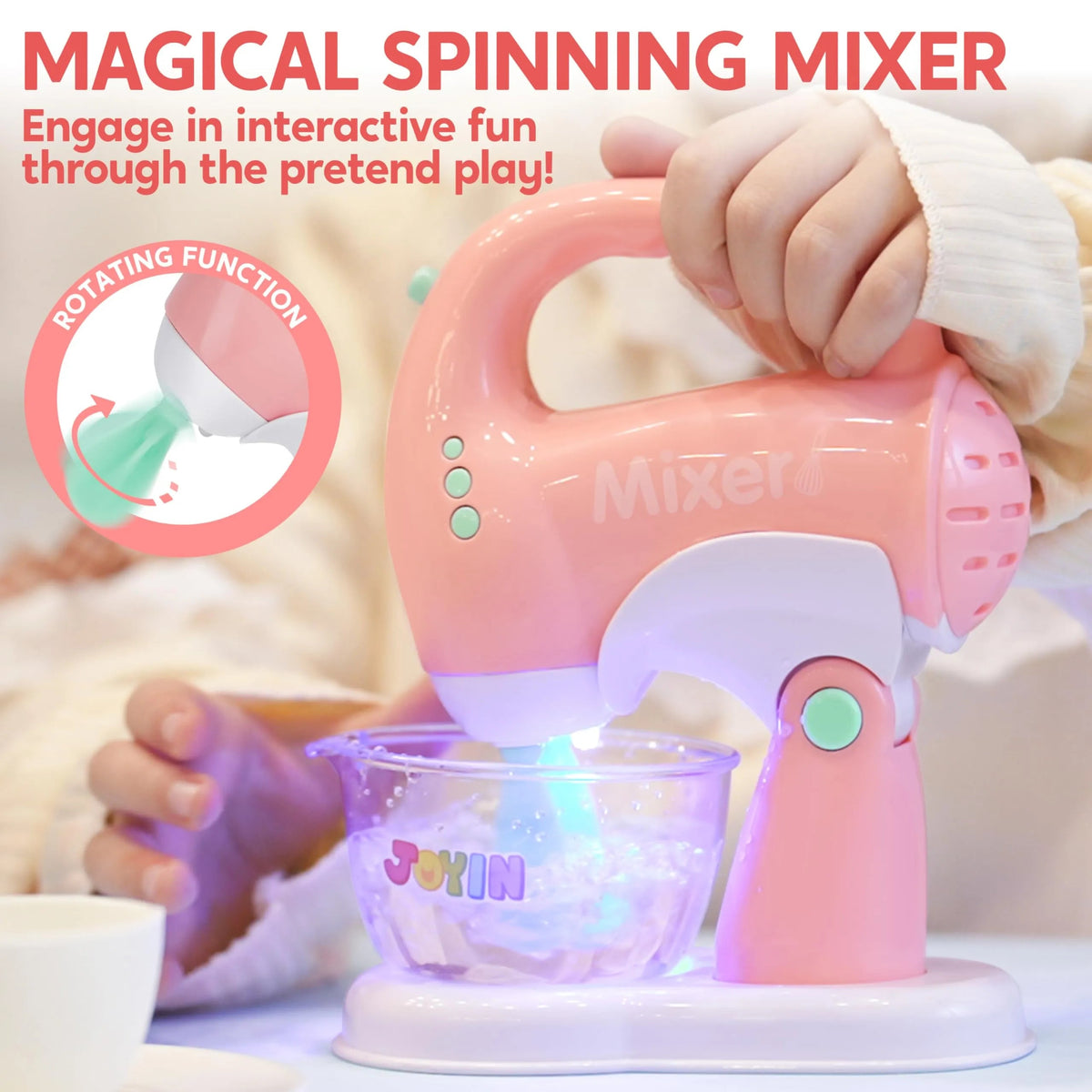 Pink Pretend Play Kitchen Set with Coffee Maker, Mixer, and Toaster
