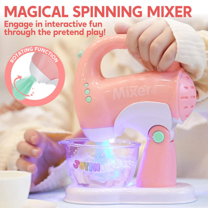 Pink Pretend Play Kitchen Set with Coffee Maker, Mixer, and Toaster