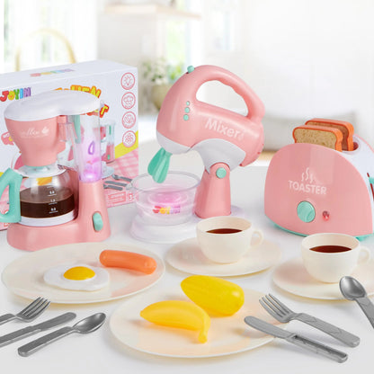 Pink Pretend Play Kitchen Set with Coffee Maker, Mixer, and Toaster