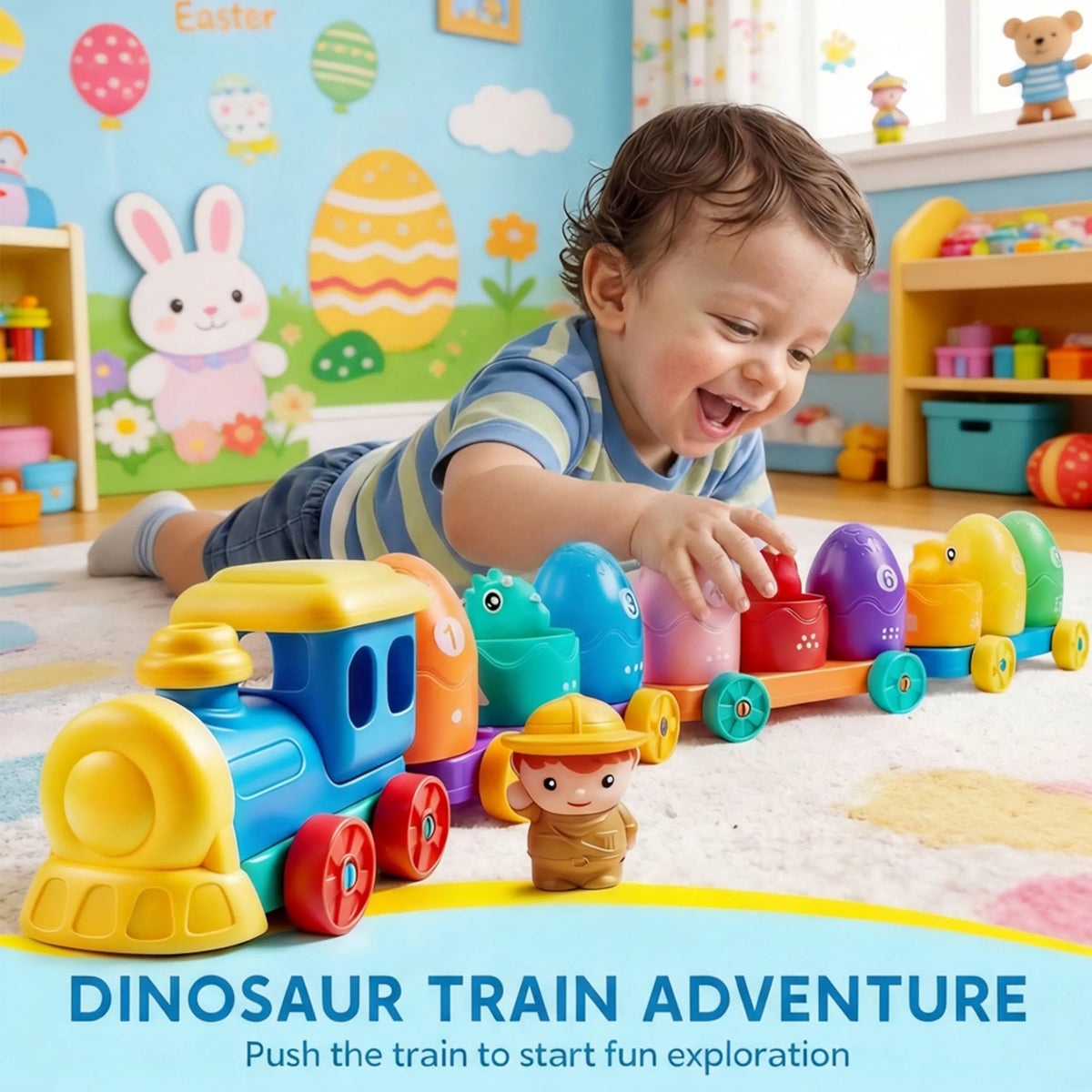 Montessori Dinosaur Number Train Toy - Counting, Matching & Sorting Learning Toy with 9 Dinosaurs for Toddlers 1-3 Years