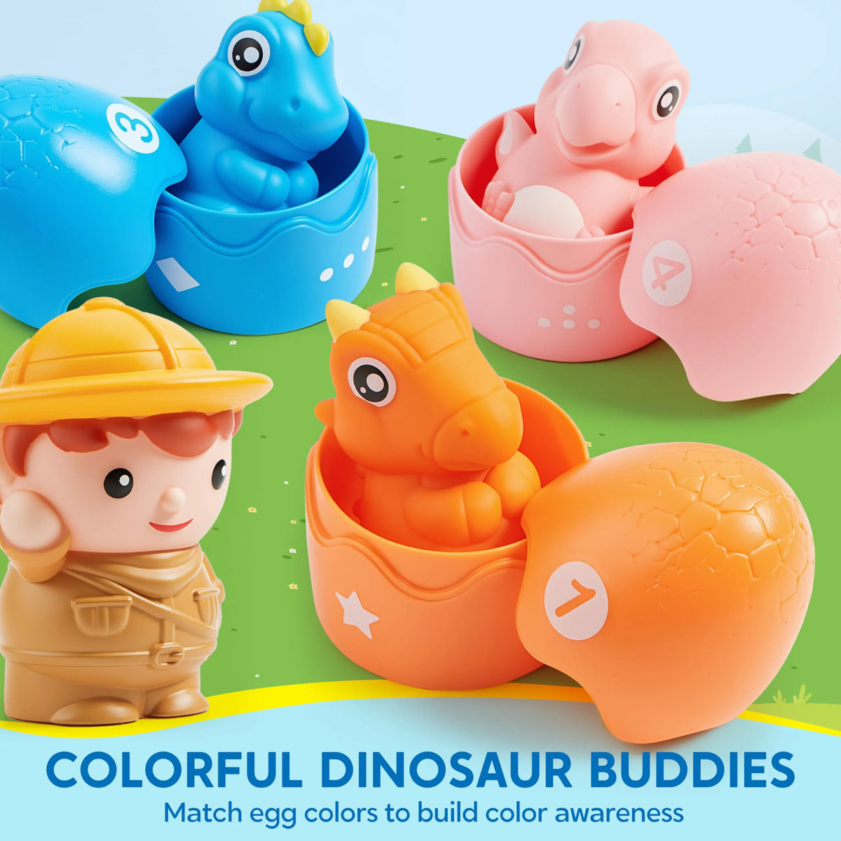 Montessori Dinosaur Number Train Toy - Counting, Matching & Sorting Learning Toy with 9 Dinosaurs for Toddlers 1-3 Years