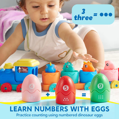 Montessori Dinosaur Number Train Toy - Counting, Matching & Sorting Learning Toy with 9 Dinosaurs for Toddlers 1-3 Years