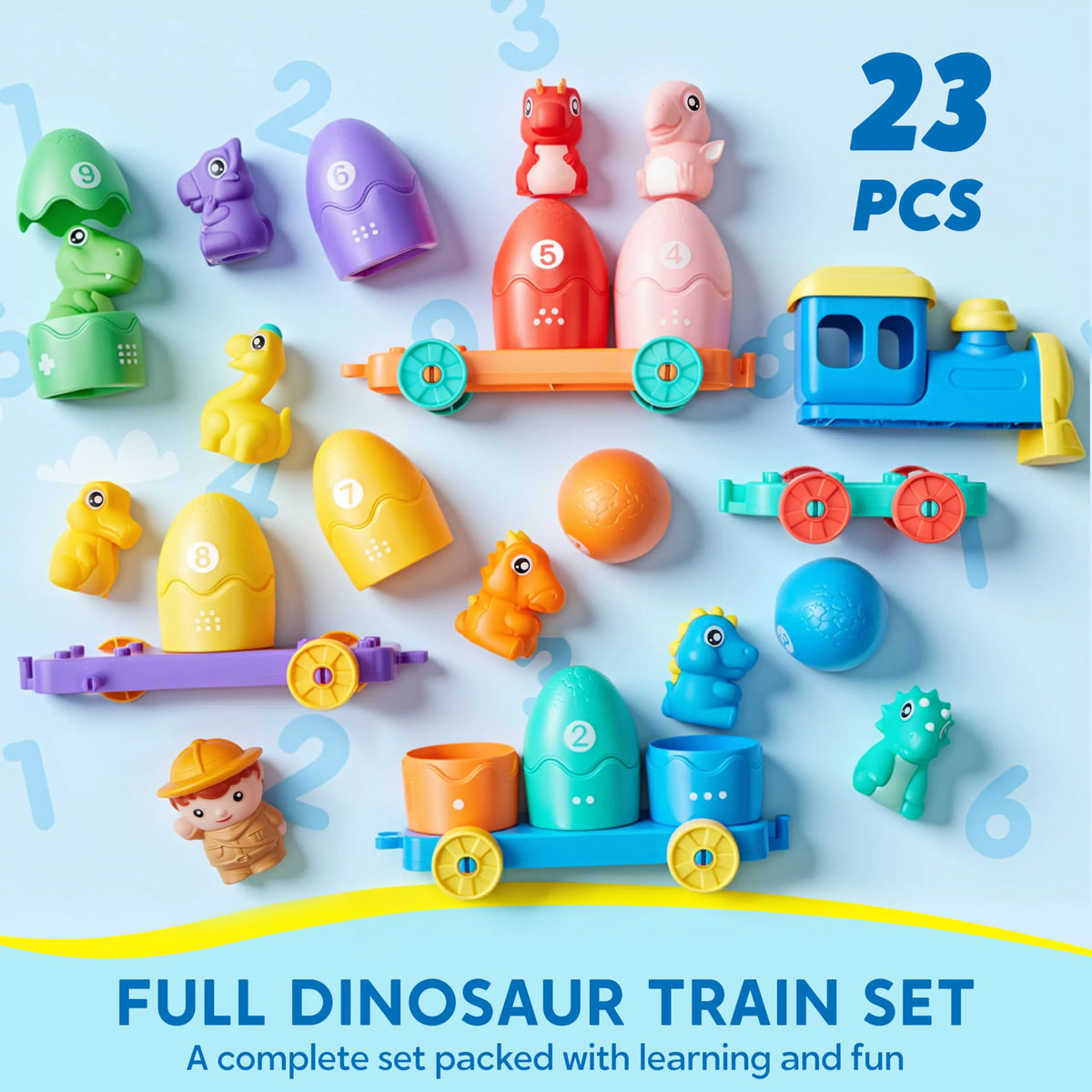 Montessori Dinosaur Number Train Toy - Counting, Matching & Sorting Learning Toy with 9 Dinosaurs for Toddlers 1-3 Years