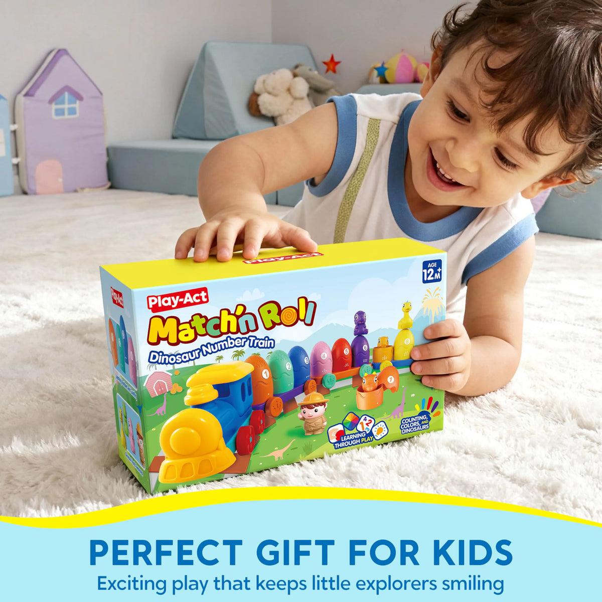Montessori Dinosaur Number Train Toy - Counting, Matching & Sorting Learning Toy with 9 Dinosaurs for Toddlers 1-3 Years