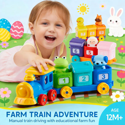 Montessori Farm Number Train Toy - Counting, Matching & Sorting with 9 Farm Animals for Toddlers 1-3