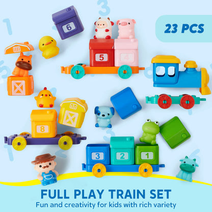 Montessori Farm Number Train Toy - Counting, Matching & Sorting with 9 Farm Animals for Toddlers 1-3