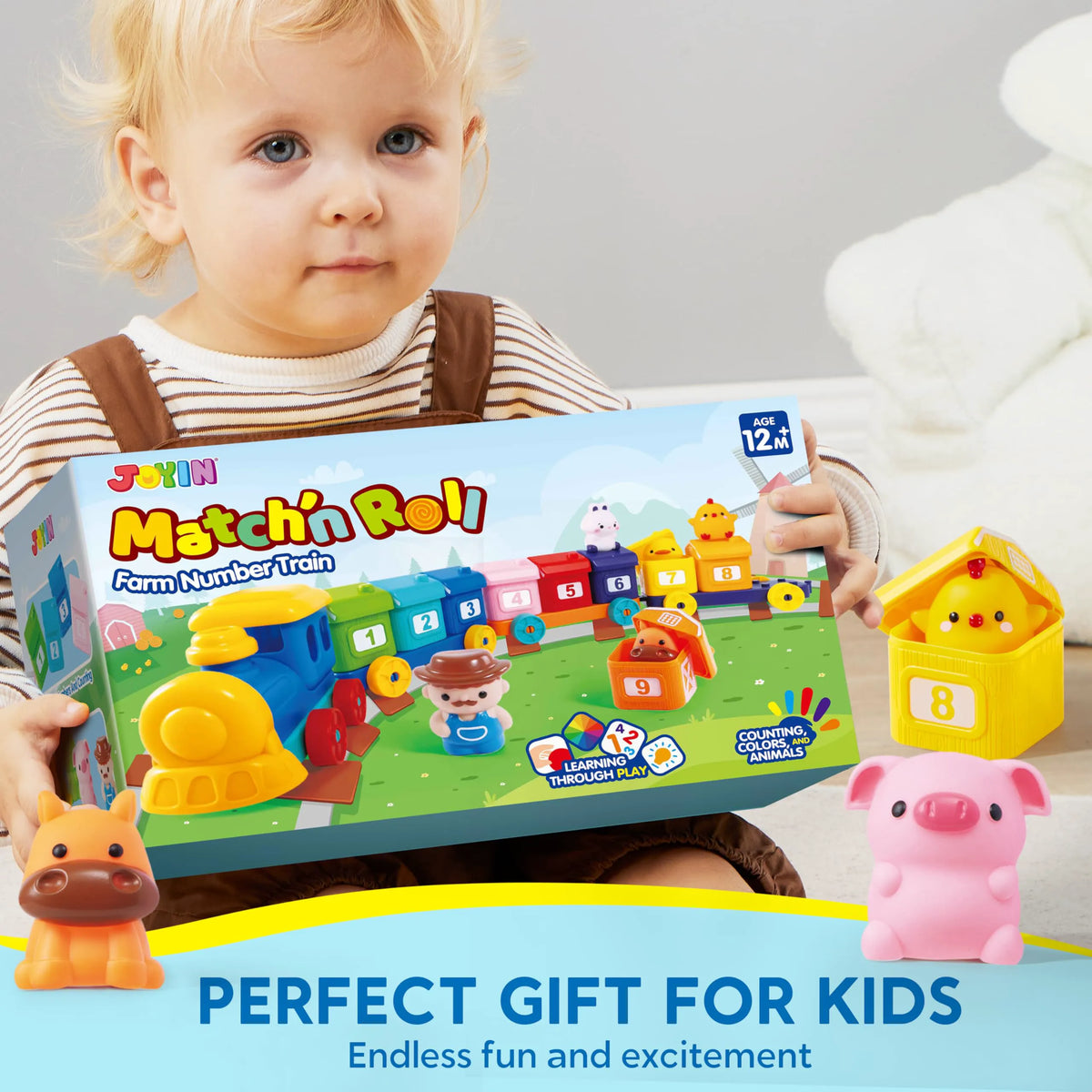 Montessori Farm Number Train Toy - Counting, Matching & Sorting with 9 Farm Animals for Toddlers 1-3