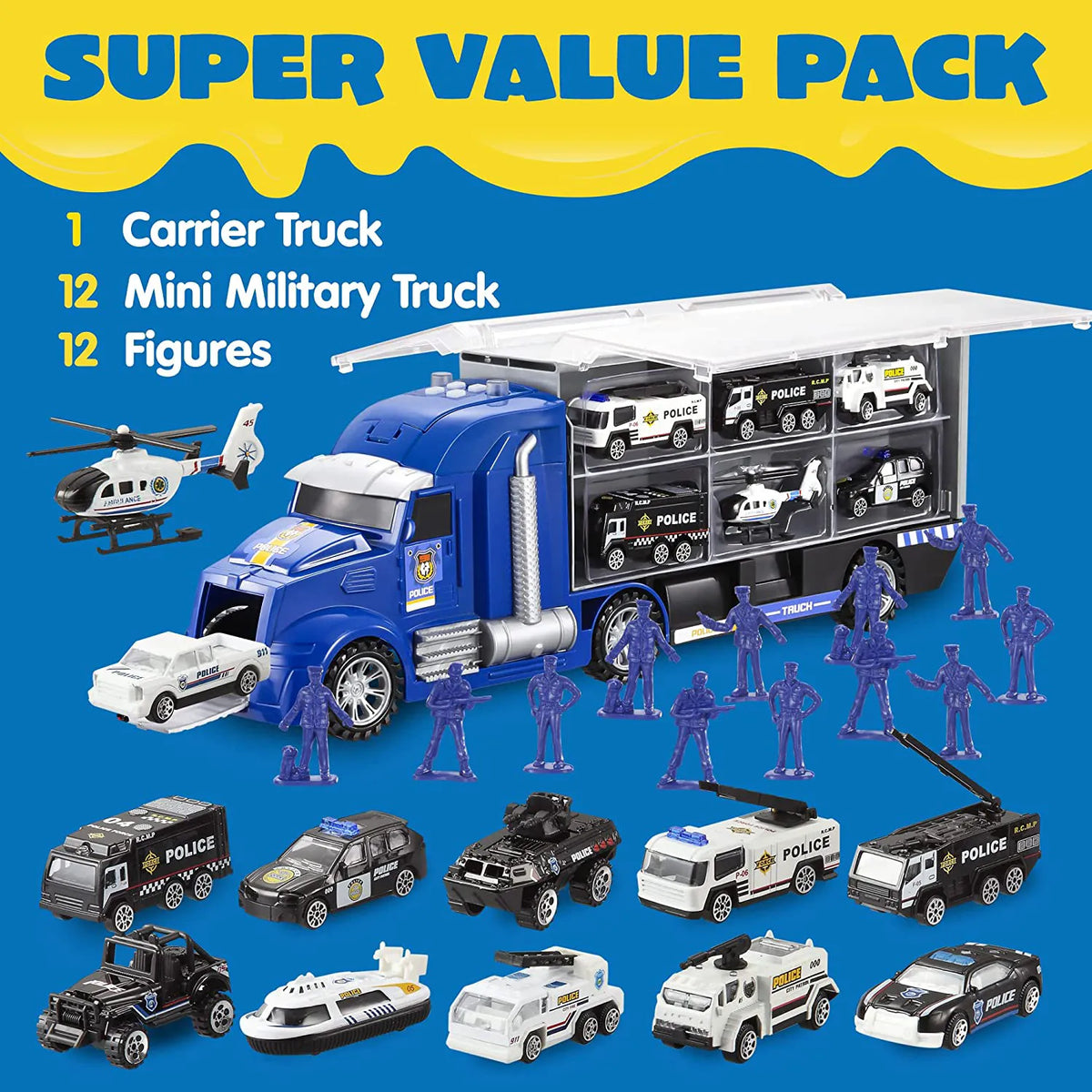25-in-1 Police Carrier Truck Toy Set