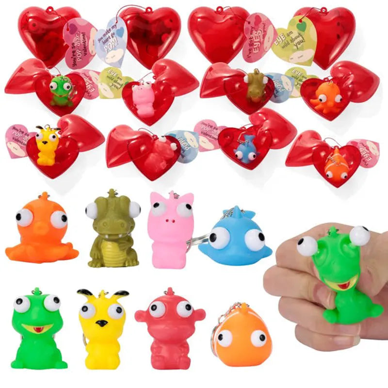 28-Pack Animal Keychains with Googly Eyes and Valentine's Day Cards for Kids