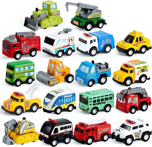 18-Piece Pull-Back City Cars and Trucks Toy Set