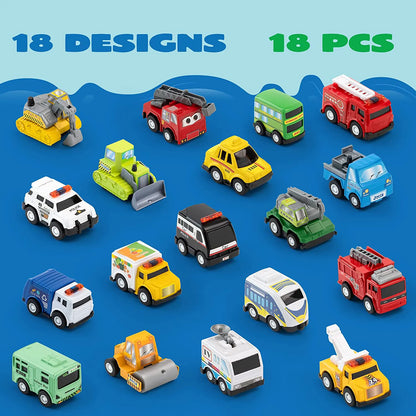 18-Piece Pull-Back City Cars and Trucks Toy Set