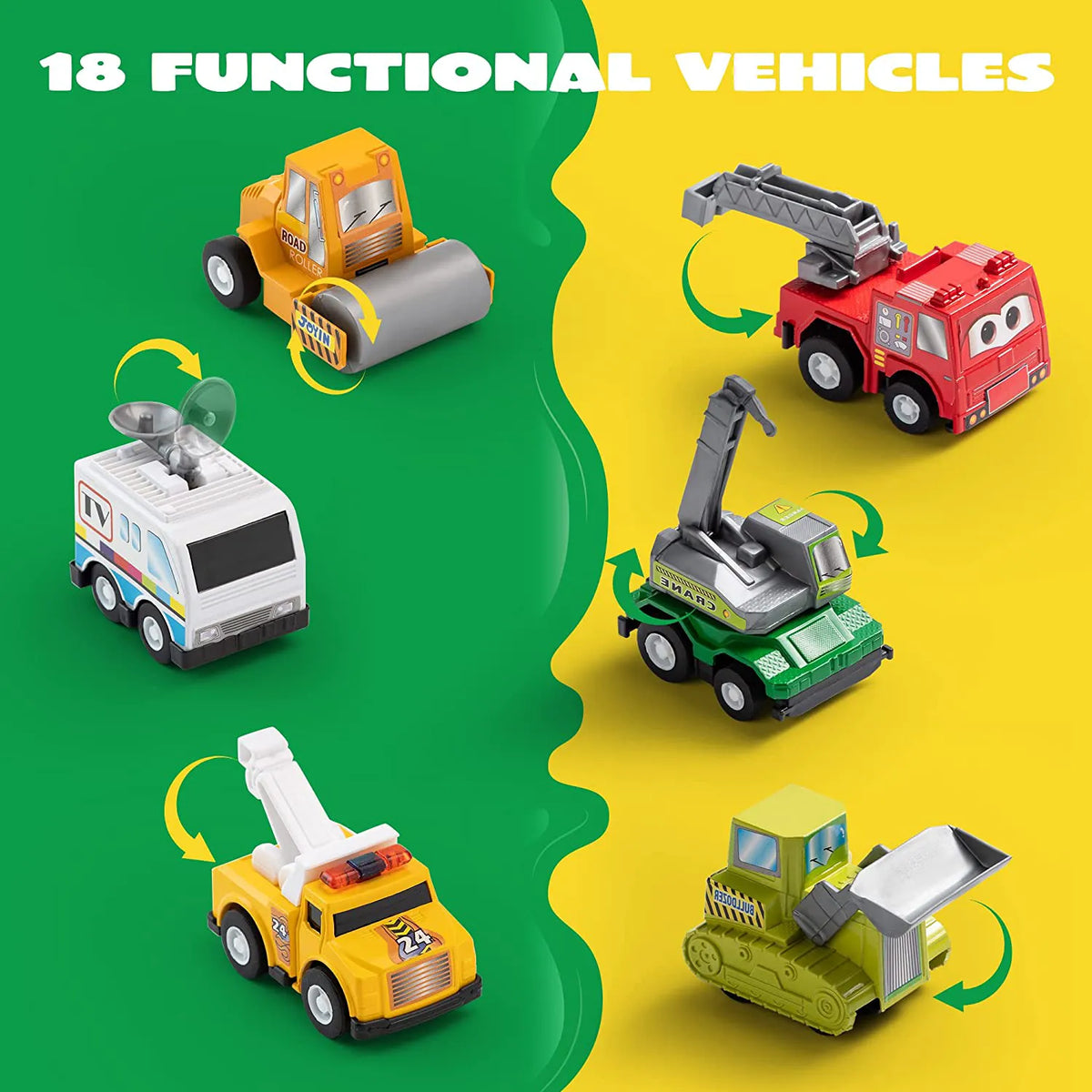 18-Piece Pull-Back City Cars and Trucks Toy Set
